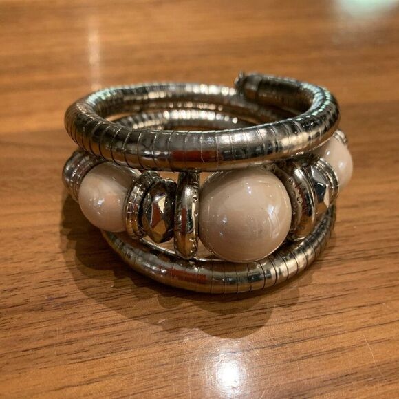 Bracelet, fashion, silver and ivory, coil, large scale, boho, native, cowgirl - Picture 1 of 16